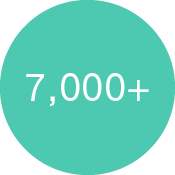 The number 7,000+ on a teal circle background